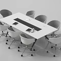 Modern Rectangular Office Table With Gray Back White Seat Wheeled Chairs 3d model