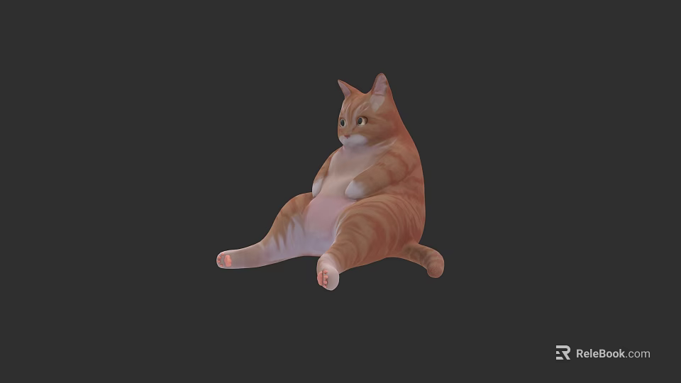 Cute Orange Tabby Cat Sitting Relaxed On Dark Background With Playful Posture 3d model 