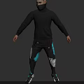 Sci Fi Weapon Held By 3D Character In Black Outfit With Blue White Pants