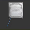Blue Portable Toilet Interior Featuring Open Door White Roof And Black Bin
