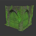 Ancient Stone Building With Arched Doorways Iron Grilles And Climbing Vines