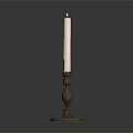 White Candle On Decorative Brass Candlestick With Ornate Pedestal Base