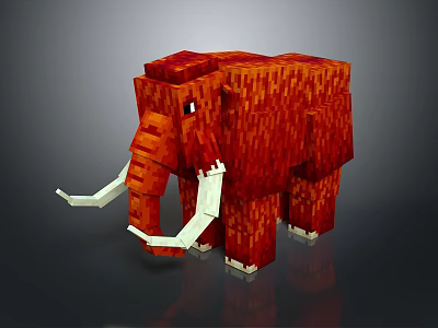 Pixel Art Mammoth Figure With Red Body White Tusks And White Feet 3d model