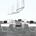Modern Office Desks with Computers and Office Chairs in Open Workspace Layout 3d model