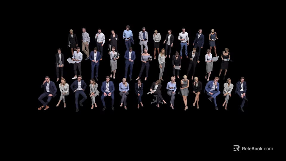 Diverse Team of Business Professionals in Formal Attire Posing Together 3d model 