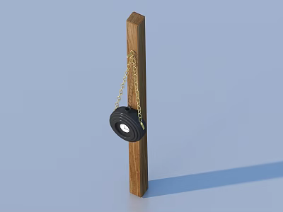 Practical Household Item Featuring Wooden Pole And Black Circular Object On Chain 3d model