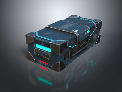 Futuristic Tech Container With Blue LED Lights Geometric Edges And Metallic Surface 3d model