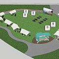 Scenic Campsite With Green Grass Canopy Chairs Tables People Relaxing And Children Playing