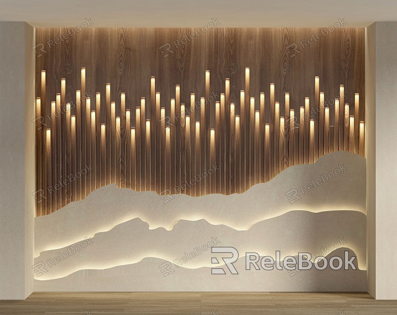 New Chinese background wall wood veneer background wall model