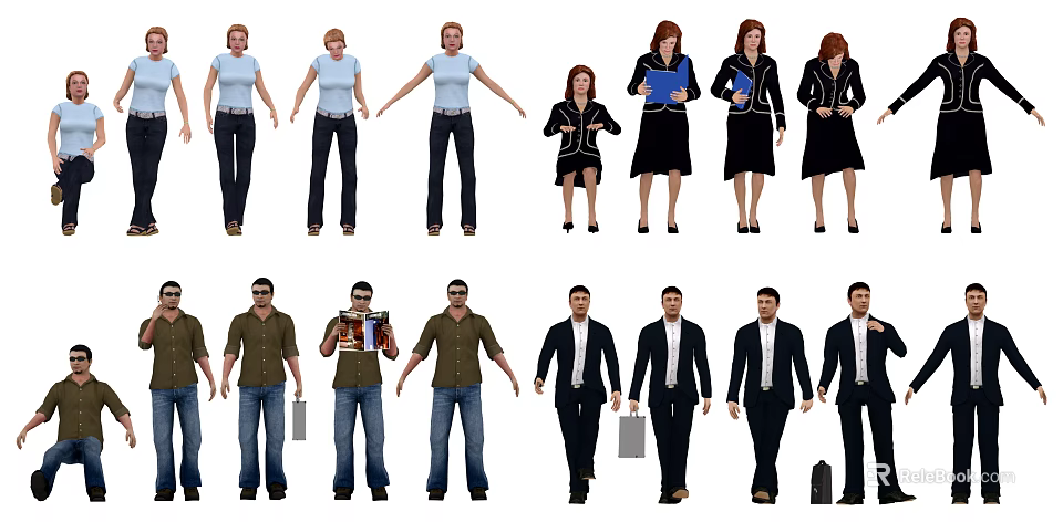 Diverse People In Different Casual And Formal Outfits With Various Poses 3d model 