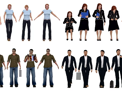 Diverse People In Different Casual And Formal Outfits With Various Poses 3d model