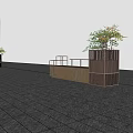 Wooden Landscape Seat With Metal Frame And Small Side Tables