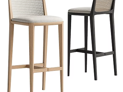 Modern Bar Stools With Light Wood Frames Woven Seats And Black Legs 3d model
