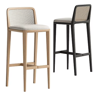 Modern Bar Stools With Light Wood Frames Woven Seats And Black Legs 3d model