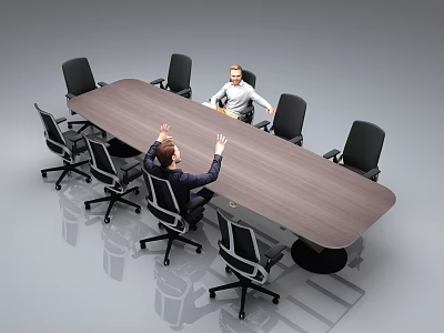 Rectangular Wooden Conference Table With Black Office Chairs In Modern Meeting Room 3d model