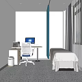 Modern Room Interior With Desk Computer Chair Bed And Terrazzo Floor Curtains