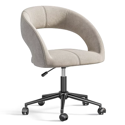 Modern Home Office Desk and Chair Set with Gray Fabric Chair and Rolling Wheels 3d model