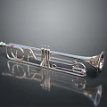 Shiny Silver Trumpet Musical Instrument On Black Background With Reflection