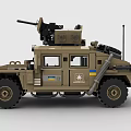 Building Blocks Desert Brown Military Vehicle with Roof Mounted Weapon and Ukrainian Flag