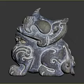 Intricate Carved Mythical Beast Sculpture In Traditional Style With Metallic Shine And Curved Details