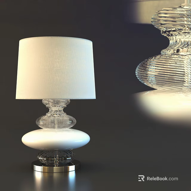 Modern Table Lamp With Clear Glass Base And White Fabric Shade 3d model 