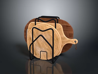 Wooden Cutting Boards With Metal Rack For Kitchen Storage And Organization 3d model