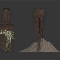 Decorative Brown Woven Structures With Green Plants On White Background