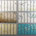 Decorative Botanical Paintings With Plum Blossoms Tree Branches And Multi Panel Designs 3d model