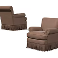 Classic Brown Armchair Design With Fringe Trim And Comfortable Seating