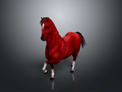 Realistic Red Horse 3D Model in Standing Pose on Gray Background 3d model