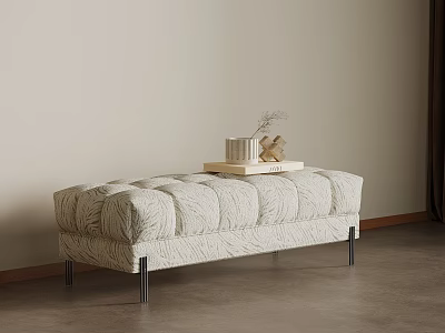 Beige Striped Texture Bench With Black Slim Legs And Books Vase On Top 3d model