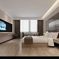Modern Hotel Guest Room Interior With Comfortable Bed Large TV And Wooden Flooring