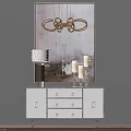 Stylish White Entryway Console Table Design With Metal Accents Table Lamp Candles Painting And Chandelier