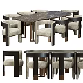 Modern Dining Table Set With Marble Tabletop And Upholstered Metal Frame Chairs 3d model