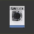 White and Blue Front Loading Washing Machine with Transparent Door and Control Panel Knobs 3d model