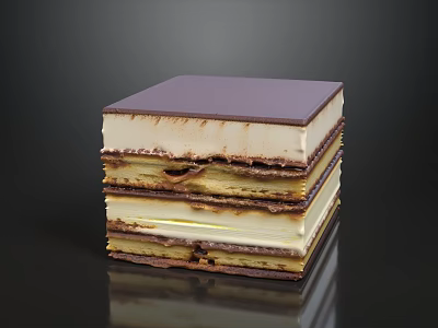 Delicious Stacked Layered Dessert With Chocolate Top Cream And Pastry Layers 3d model