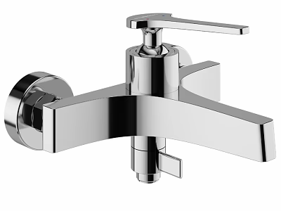 Modern Chrome Wall Mounted Faucet With Lever Handle And Streamlined Spout Design 3d model