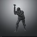 3D Model of Construction Worker Wearing Safety Helmet Holding Hammer in Striking Pose