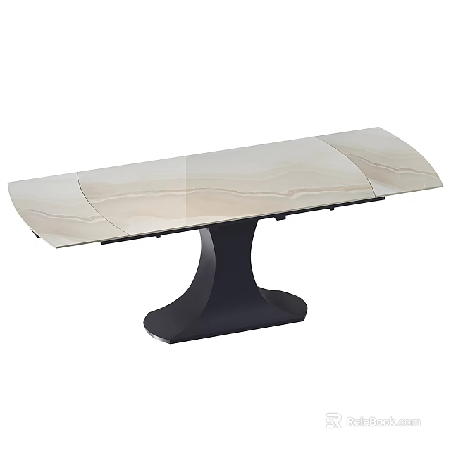 Modern Dining Table With Light Marble Top And Black Pedestal Base Design Style 3d model 