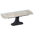 Modern Dining Table With Light Marble Top And Black Pedestal Base Design Style