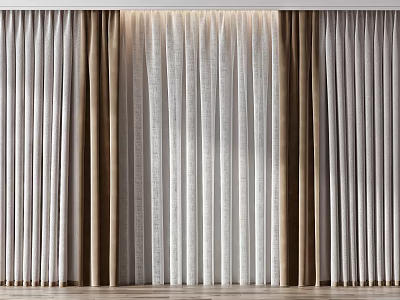 Modern Two Tone Beige Brown Linen Curtains For Elegant Interior Window Design 3d model