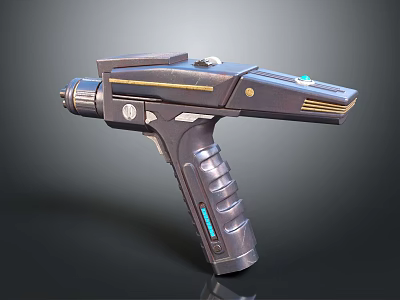 Advanced Futuristic Gun With Sleek Metallic Finish Streamlined Design And Illuminated Blue Accents 3d model