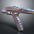 Advanced Futuristic Gun With Sleek Metallic Finish Streamlined Design And Illuminated Blue Accents