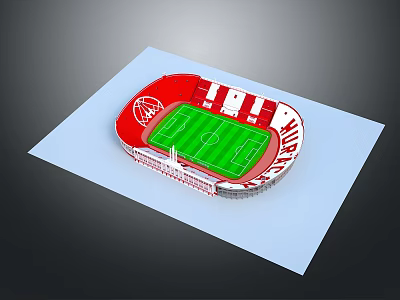Red Football Stadium Architectural Model Design With Green Pitch And Surrounding Stands 3d model