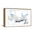Two Framed Abstract Ink Paintings With Blue Gray White Watercolor Wall Art