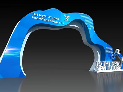 Blue Wavy Design Archway With Vic Pattern Promotes New Era And Future 3d model