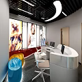 Modern Public Office Space Interior With Geometric Wall Workstations And Pendant Lights 3d model
