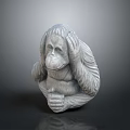 Gray Ape Sculpture Sitting with Hands Near Ears and Detailed Stone Like Texture