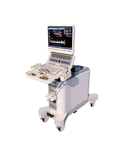 Advanced Ultrasound Diagnostic Medical Equipment With Wheeled Cart Display Screen And Control Panel 3d model