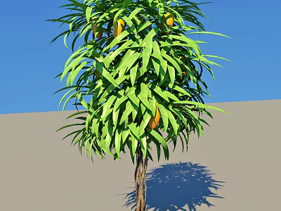 Tall Arbor With Lush Green Leaves And Yellow Fruits Against Blue Sky 3d model